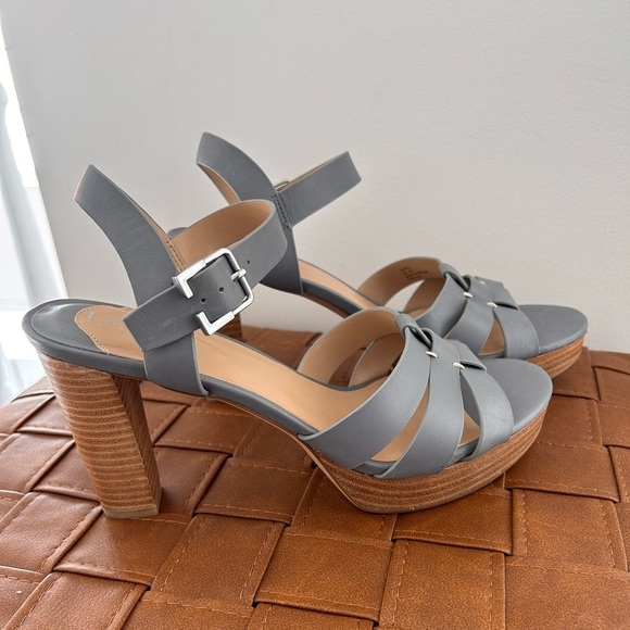 Lauren Ralph Lauren Soffia Leather Platform Heels Sandals Ocean Blue Size 9.5 - Picture 5 of 8